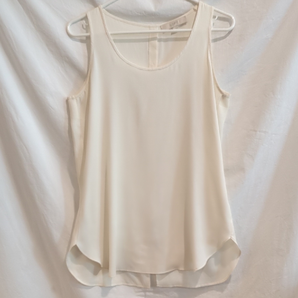 LOFT | Ivory Sleeveless Blouse Button Back Semi-Open | S
